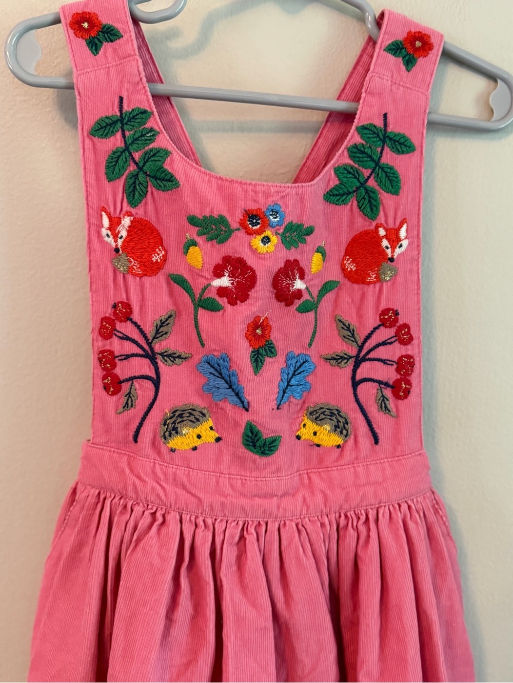 Mini Boden Pink Embroidered Animal Floral Pinafore Dress - Picture 2 of 4